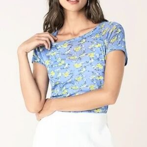 Diane Von Furstenberg Sheer Floral Short Sleeve Tops medium